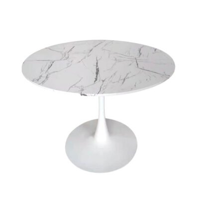 CIRCLE ΤΡΑΠΕΖΙ ΡΟΤΟΝΤΑ ΛΕΥΚΟ ΜΕ ΟΨΗ ΜΑΡΜΑΡΟΥ ΛΕΥΚΟ 80x80xH73cm