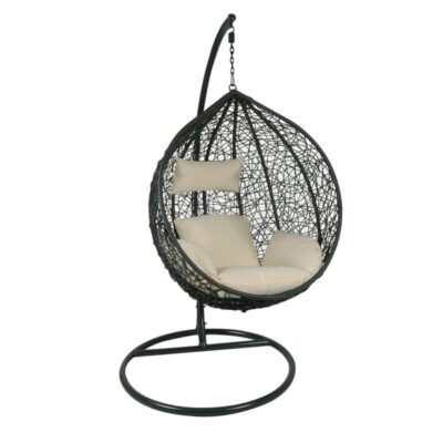 ISABEL Κρεμαστή Πολυθρόνα, Wicker Dark Grey, Μέταλλο Βαφή Σκούρο Γκρι, Μαξιλάρι Εκρού