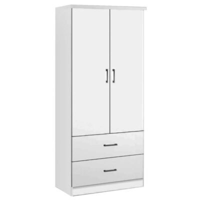 LIFE Ντουλάπα Δίφυλλη, 2 Συρτάρια, Θέσεις για Κρεμάστρες, Απόχρωση Άσπρο