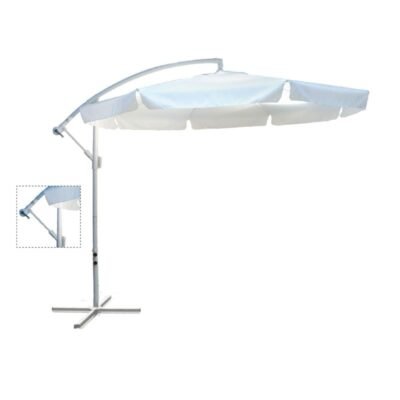 ΟΜΠΡΕΛΑ HANGING Αλουμινίου Σκελετός Άσπρο,Ύφασμα Άσπρο, Βάση Μέταλλο Βαφή Άσπρο