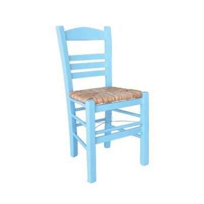 ΣΙΦΝΟΣ Καρέκλα Οξιά Βαφή Εμποτισμού Λάκα Γαλάζιο, Κάθισμα Ψάθα