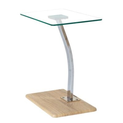 SOLID Τραπεζάκι LapTop Χρώμιο, Γυαλί Clear Απόχρωση Σημύδας